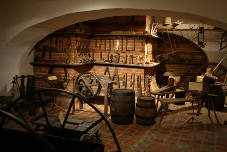 Interior of old joiner's workshop in basement
