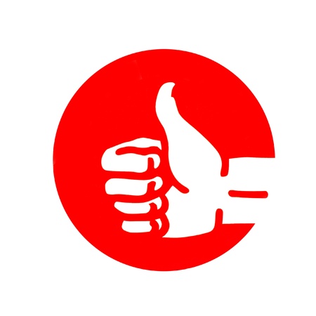 Red thumbs up hand sign isolated on whiteの写真素材