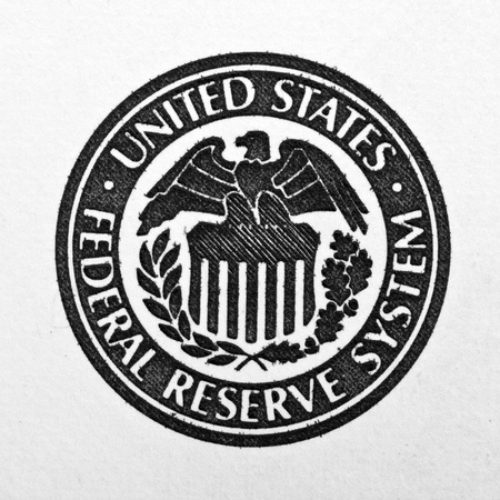 Close-up of United States Federal Reserve System symbolの写真素材