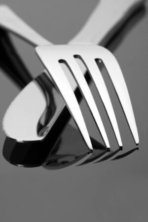 Close-up of fork and knifeの写真素材