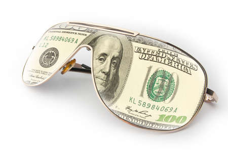 Reflection of a $100 bill in sunglassesの写真素材