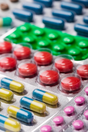 Closeup of various colorful pillsの写真素材