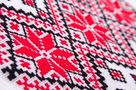 Ukrainian traditional embroidery patterns. Close-up diagonal viewの写真素材