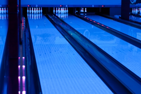 Interior of vintage bowling hall. Ultraviolet luminosityの写真素材