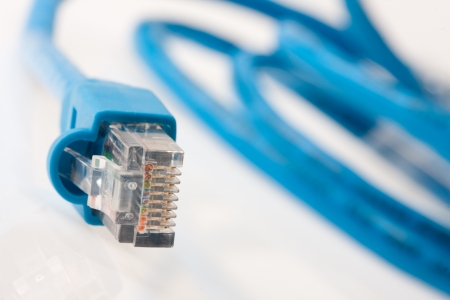 Close-up view of a RJ45 network plug