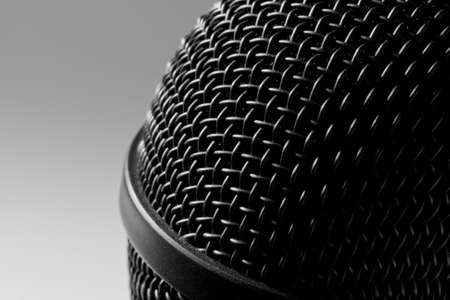 Close-up view of a modern black microphoneの写真素材