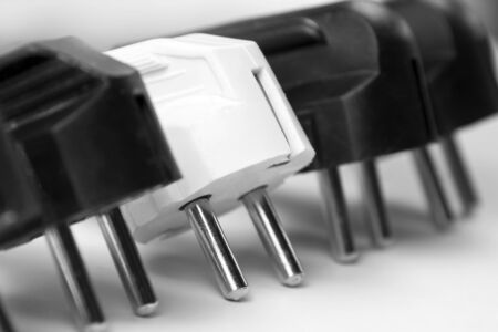 Row of electrical plugsの写真素材