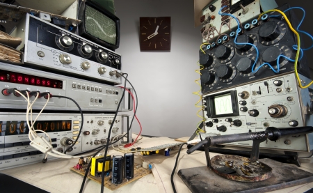 Interior of vintage technological laboratory. Wide angleの写真素材