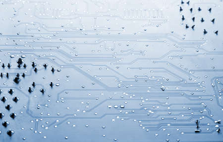 Close up of a blue computer circuit