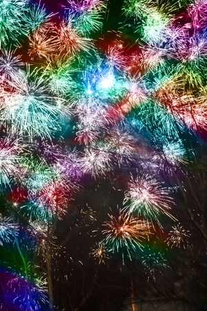 Night color fireworks in the skyの写真素材