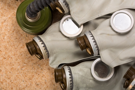 Closeup of old gas masksの写真素材