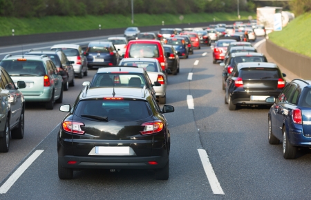 Traffic jam on a freeway Traffic jam on a freeway