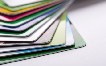 Heap of colorful credit cardsの写真素材