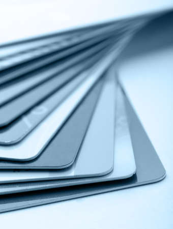 Heap of colorful credit cards. Toned