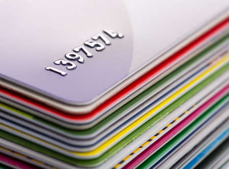 Heap of colorful credit cardsの写真素材