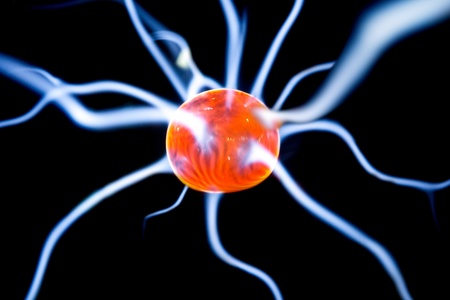 Closeup of plasma ball isolated on blackの写真素材