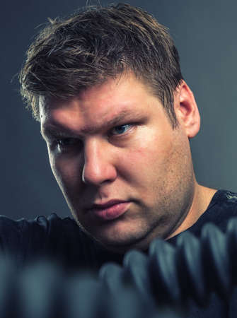 Closeup portrait of serious manの写真素材