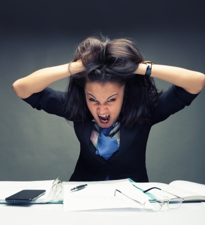 Young caucasian  girl goes crazyの写真素材