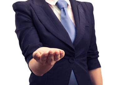 Young caucasian businesswoman asking for helpの写真素材