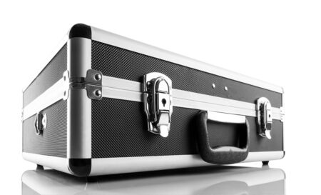 Closed metal briefcase for money isolated の写真素材