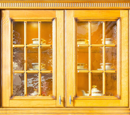 Luxury kitchen cupboard made from light woodの写真素材