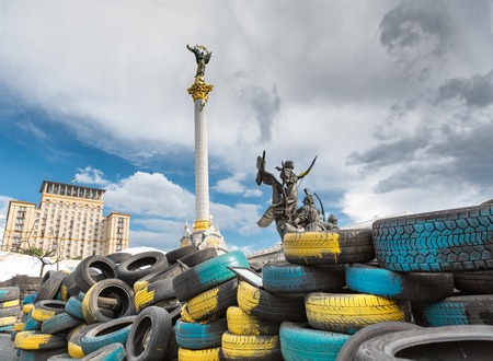 Kiev, Ukraine, colorful tires ,the Berehynia monumentの写真素材
