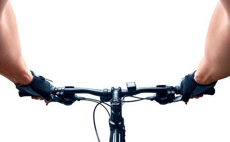 Man riding on a bicycle. Isolated on whiteの写真素材
