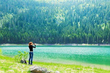 Traveler is photographing the nature, Durmitor National Park, Montenegroの写真素材