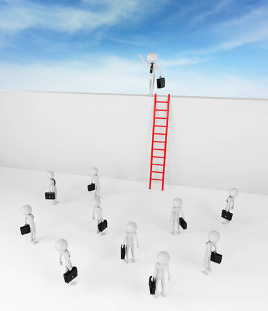 Man on the top and others people. Leader conceptの写真素材