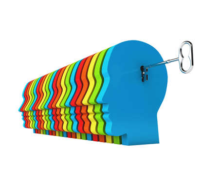 Many heads connected with a key, concept of unity and teamworkの写真素材