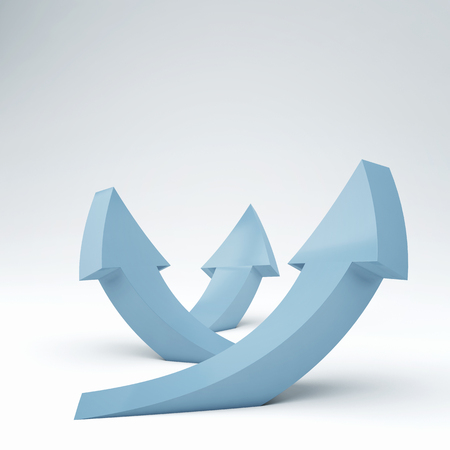 Three pale blue arrows isolated on light grey backgroundの写真素材