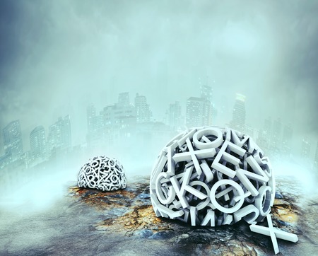 Letters forming a spheres on the groundの写真素材