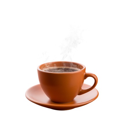 Cup of hot coffee isolated on whiteの写真素材