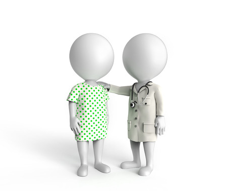 3D little white persons standing as doctor and patientの写真素材