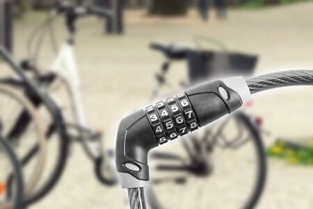 Closeup of a code lock for bycicleの写真素材