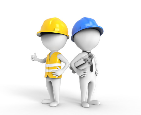 3D engineer and an architect isolated on whiteの写真素材