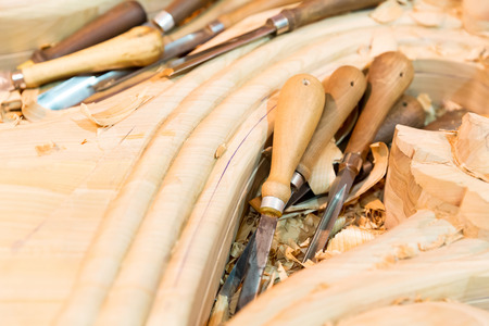 Carving tools with billets, close up