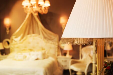 Nice luxury bed in a hotel number closeupの写真素材