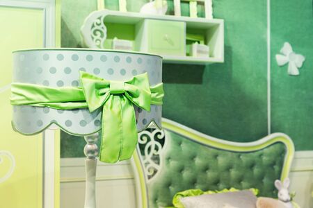 Nice luxury light green bedroom closeupの写真素材