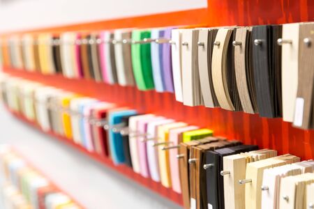 Decor clorful palette on red backgroundの写真素材