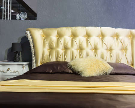 Classical luxury interior of bedroom. Closeup view of bedの写真素材