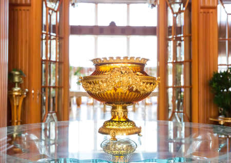 Novi Petrivtsi, Ukraine - May 27, 2015 Mezhigirya residence of ex-president of Ukraine Yanukovich. Close up of luxurious vaseのeditorial素材