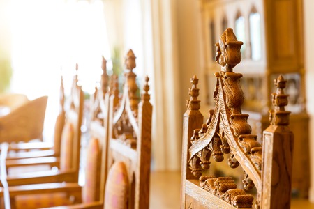 Wooden luxurious comfortable chairs closeupの写真素材