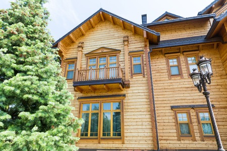 Novi Petrivtsi, Ukraine - May 27, 2015 Mezhigirya residence of ex-president of Ukraine Yanukovich. The "Khonka" main house exteriorのeditorial素材