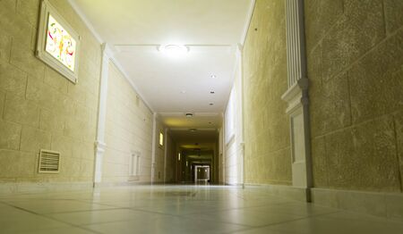 Long vintage corridor interior.  Wide viewの写真素材