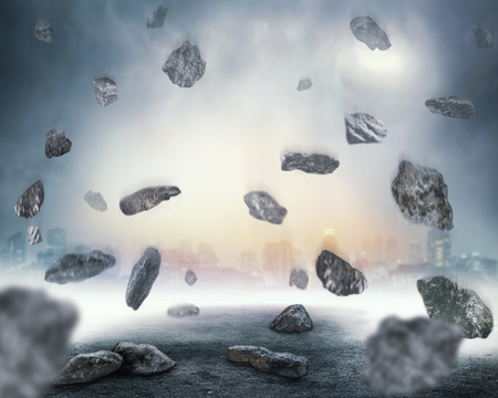 Rocks falling in chaos over abstract backgroundの写真素材