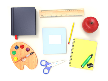 Book, scissors, apple pencil, marker isolated on white backgroundの写真素材