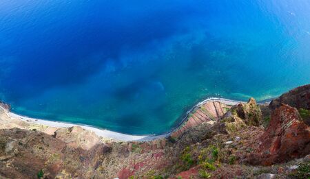 View of the seaside landscape from the mountain, Portugal, Madeiraの写真素材