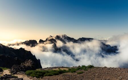 Mountains peaks high in clouds, Portugal, Madeiraの写真素材