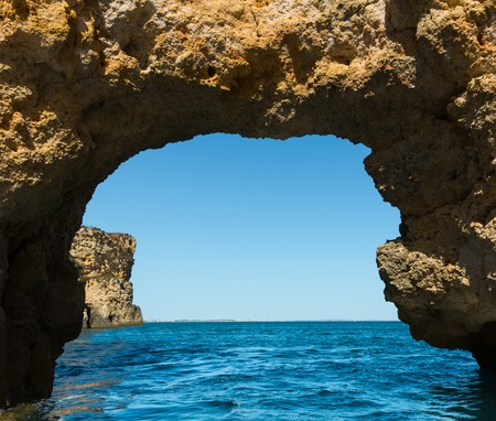 Beautiful picturesque rocky cliffs in the ocean, Portugalの写真素材